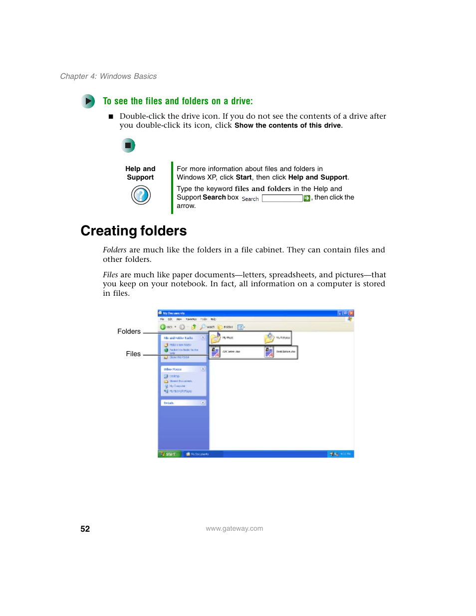 Creating folders | Gateway M350 User Manual | Page 62 / 334