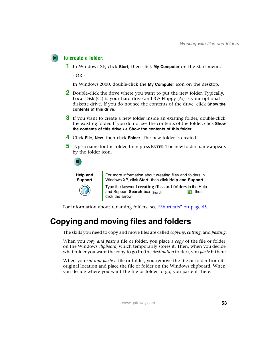 Copying and moving files and folders | Gateway M350 User Manual | Page 63 / 334