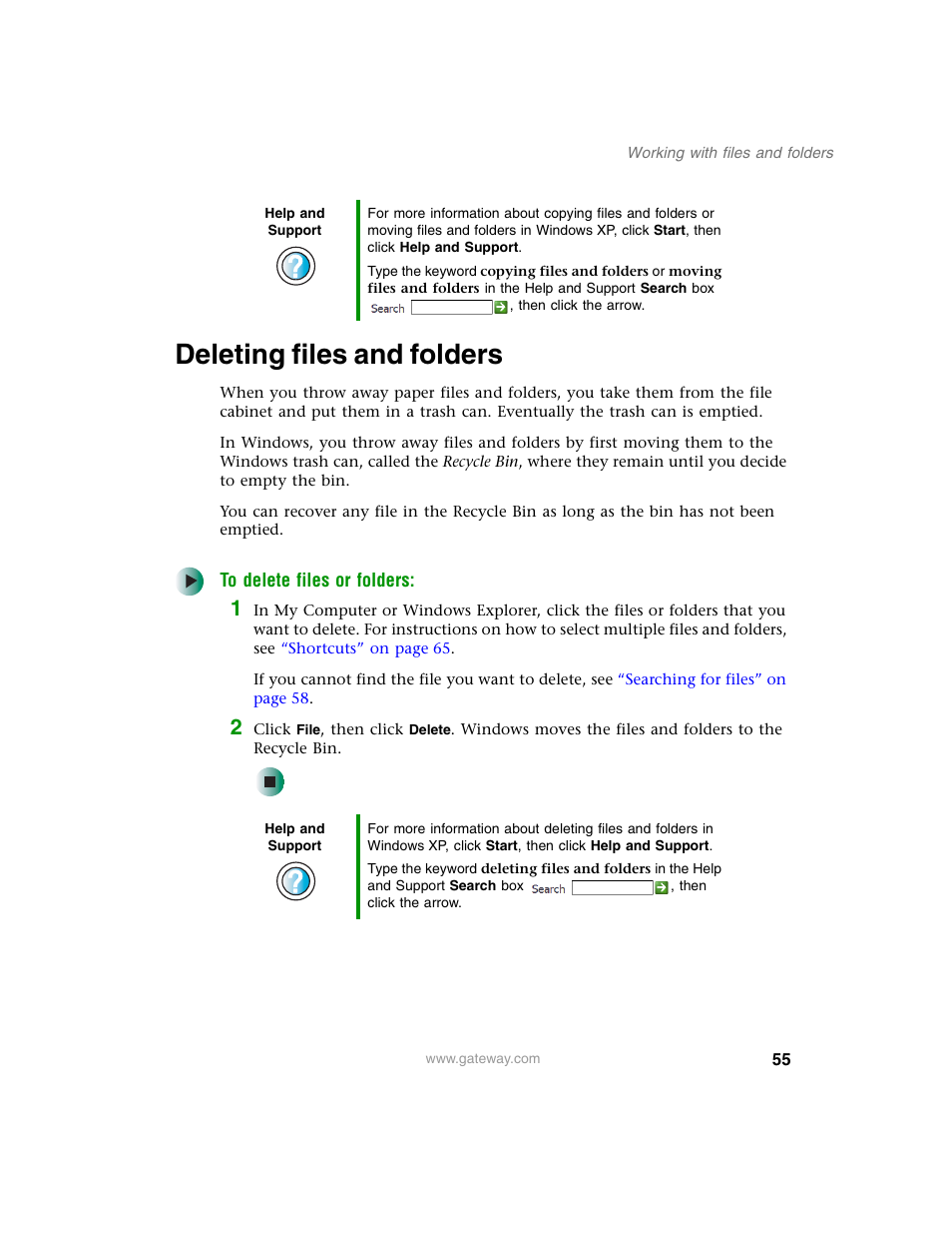 Deleting files and folders | Gateway M350 User Manual | Page 65 / 334