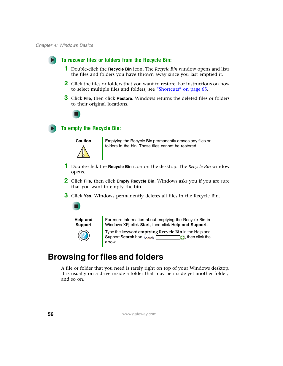 Browsing for files and folders | Gateway M350 User Manual | Page 66 / 334
