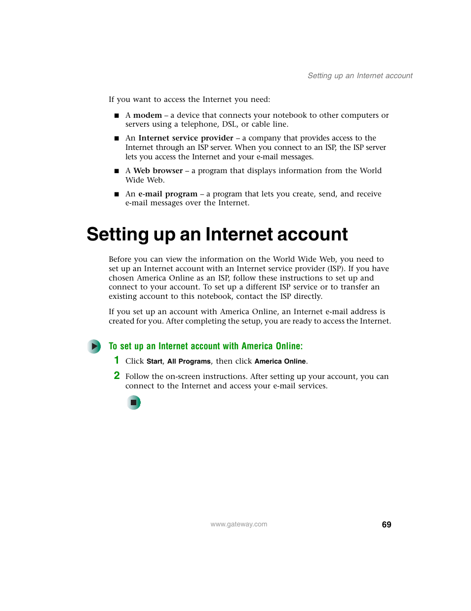 Setting up an internet account | Gateway M350 User Manual | Page 79 / 334