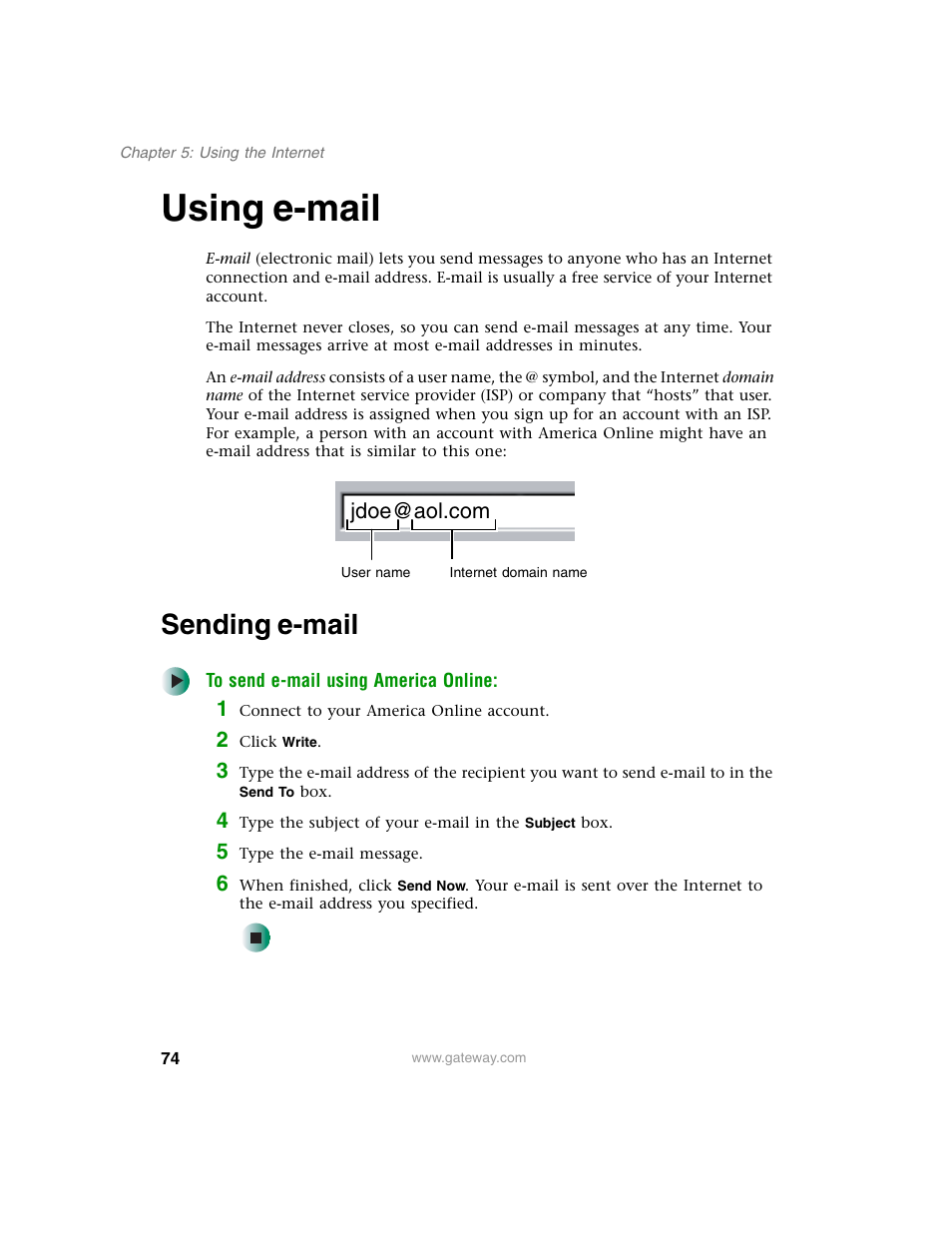 Using e-mail, Sending e-mail | Gateway M350 User Manual | Page 84 / 334