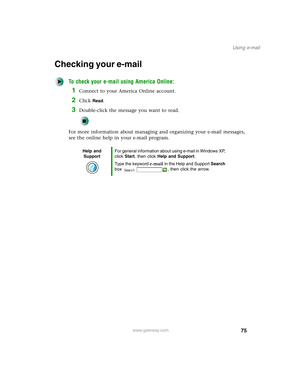 Checking your e-mail | Gateway M350 User Manual | Page 85 / 334