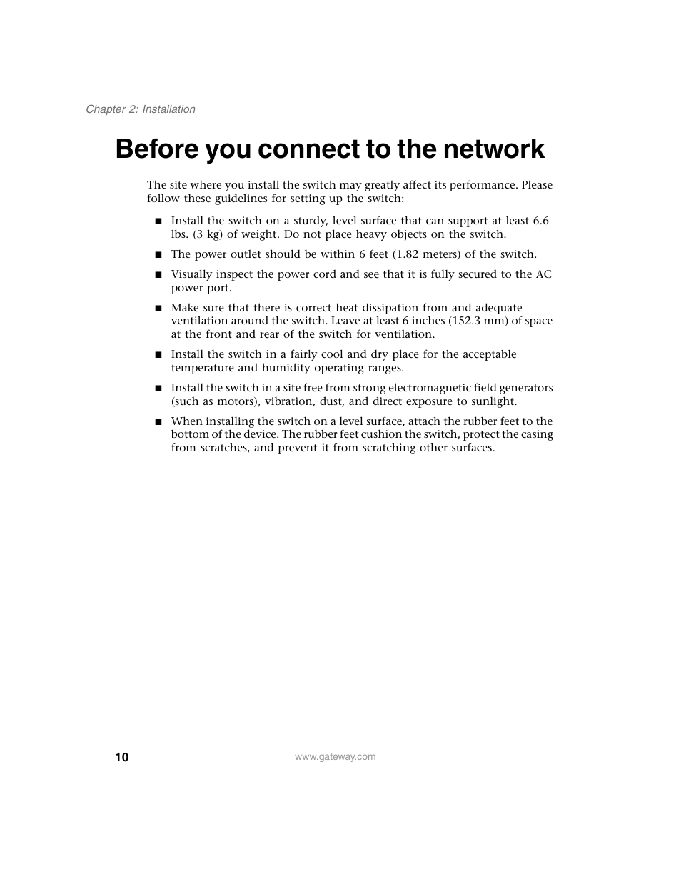 Before you connect to the network | Gateway Unmanaged Ethernet Switch User Manual | Page 13 / 44