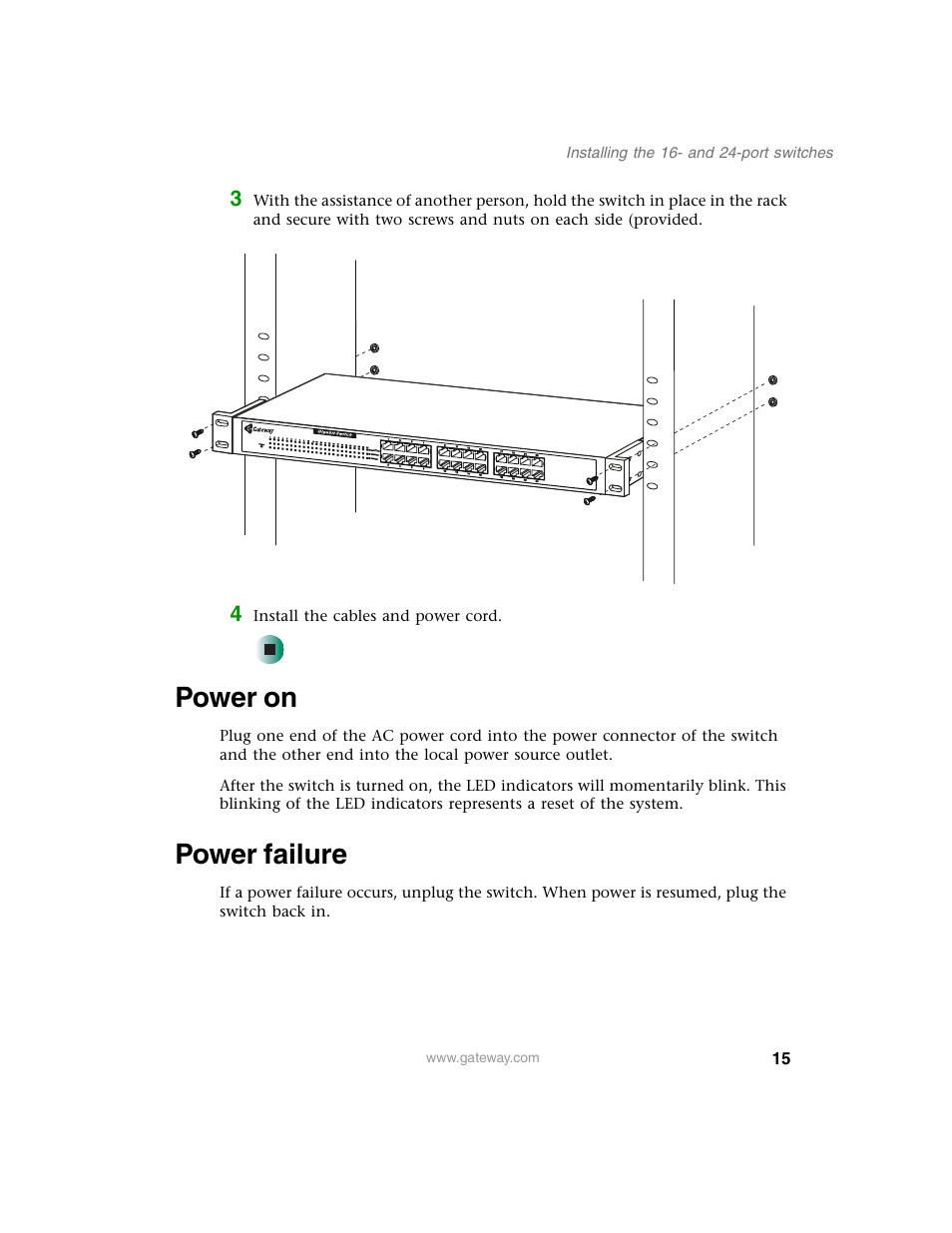 Power on, Power failure, Power on power failure | Gateway Unmanaged Ethernet Switch User Manual | Page 18 / 44