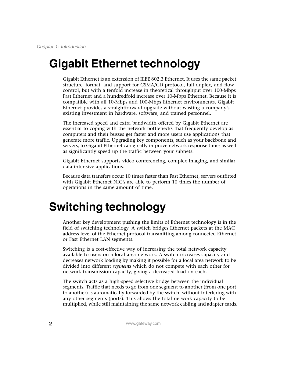 Gigabit ethernet technology, Switching technology, Gigabit ethernet technology switching technology | Gateway Unmanaged Ethernet Switch User Manual | Page 5 / 44