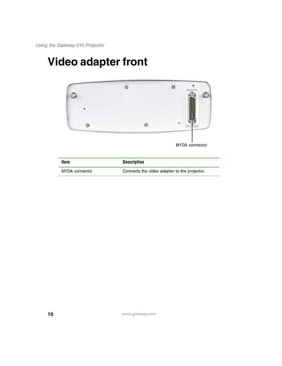 Video adapter front | Gateway 210 User Manual | Page 14 / 58