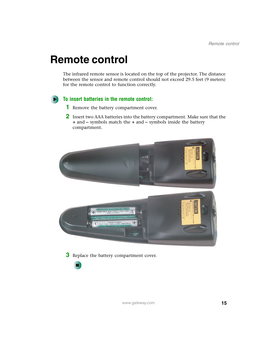 Remote control | Gateway 210 User Manual | Page 19 / 58