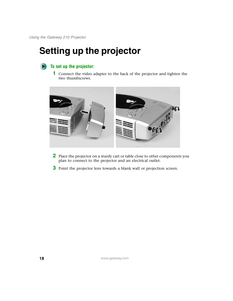 Setting up the projector | Gateway 210 User Manual | Page 22 / 58