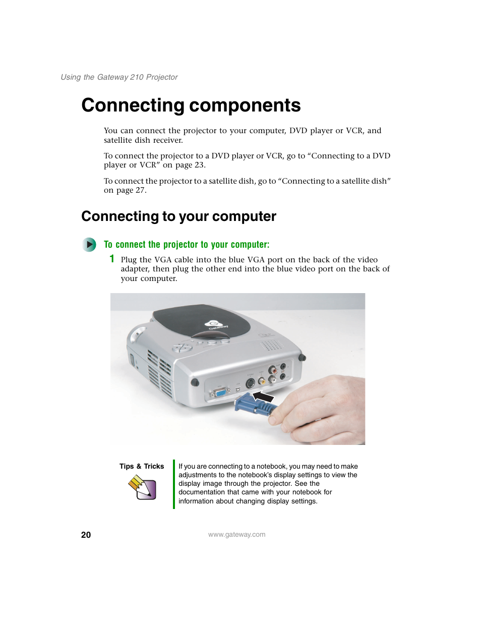 Connecting components, Connecting to your computer | Gateway 210 User Manual | Page 24 / 58