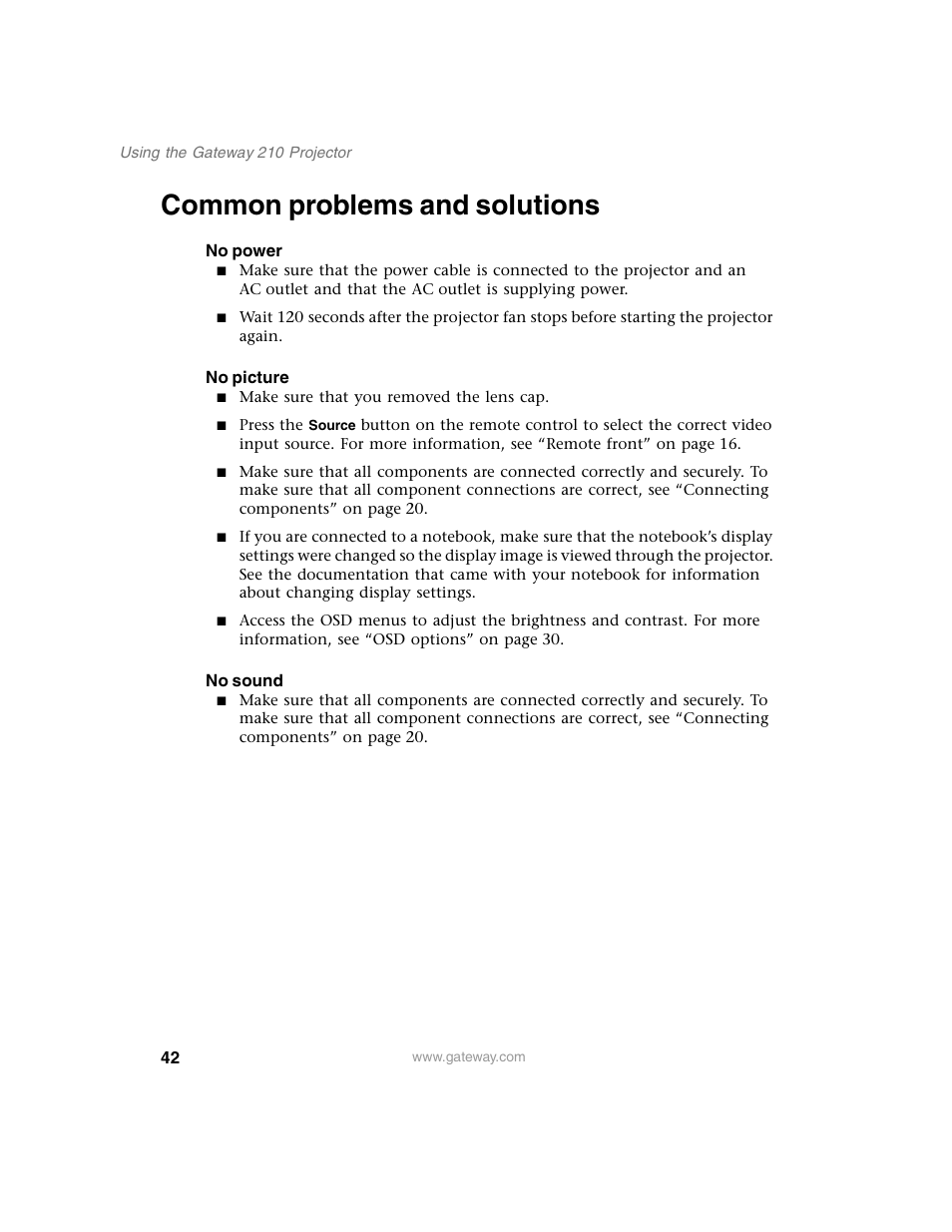 Common problems and solutions | Gateway 210 User Manual | Page 46 / 58