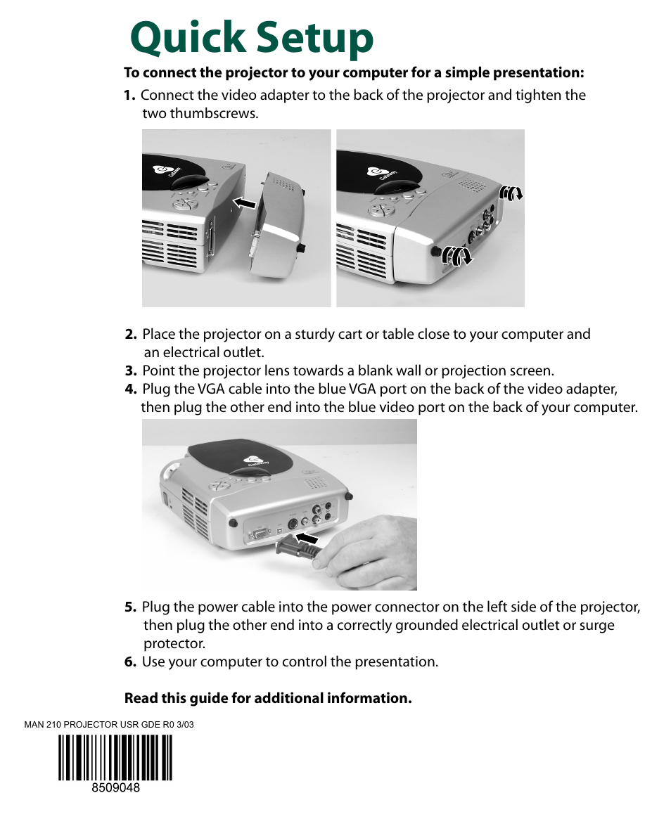 Quick setup | Gateway 210 User Manual | Page 58 / 58