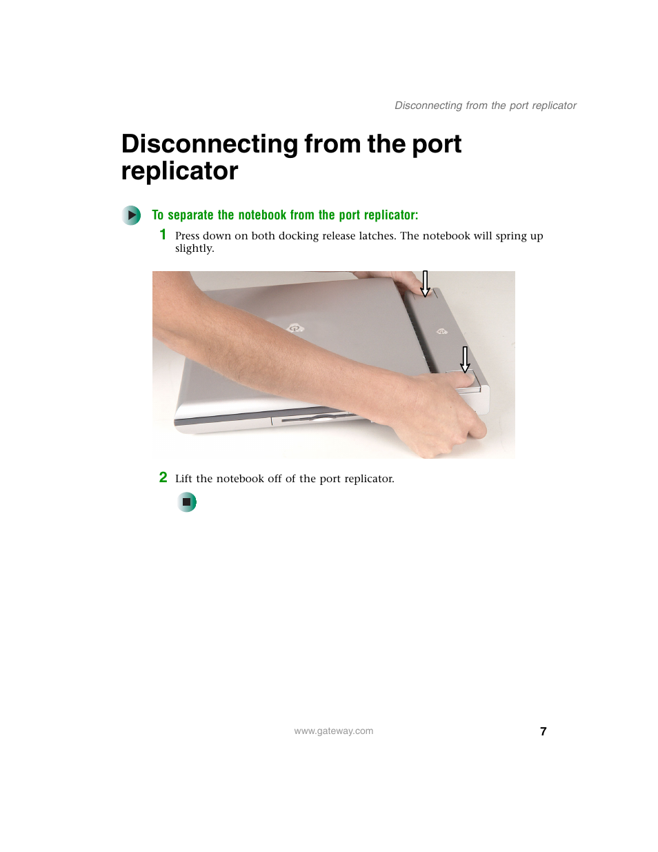 Disconnecting from the port replicator | Gateway 600YG2 User Manual | Page 12 / 103