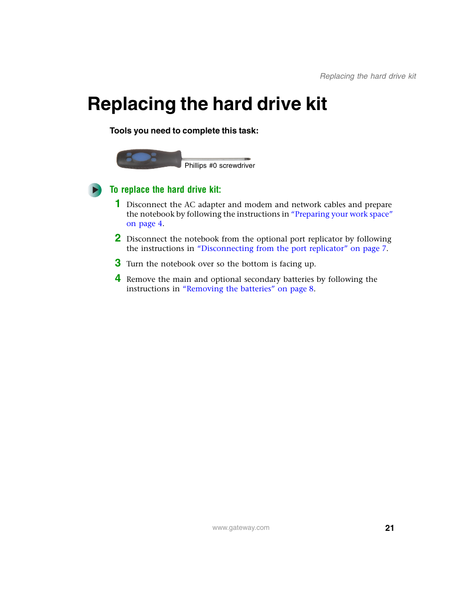 Replacing the hard drive kit | Gateway 600YG2 User Manual | Page 26 / 103