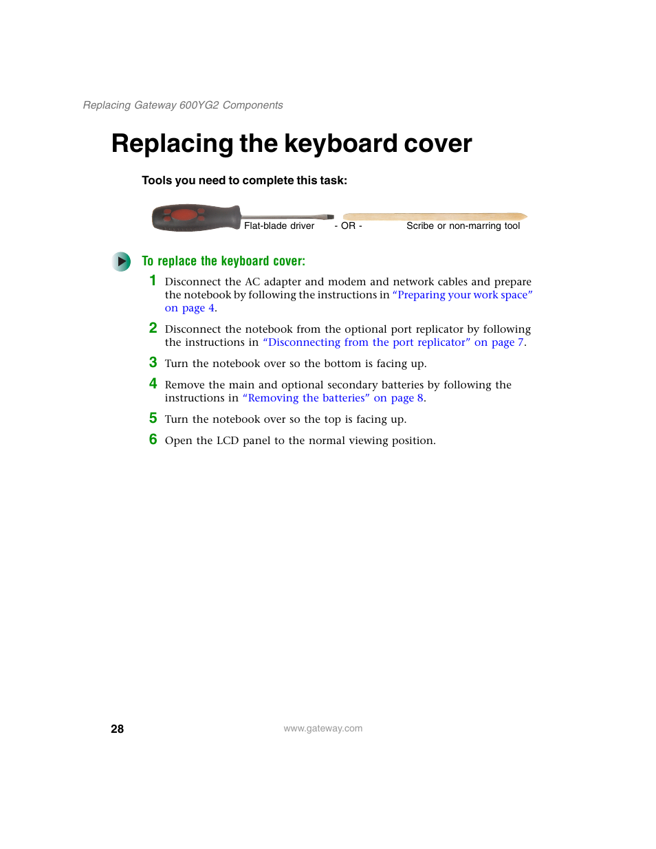 Replacing the keyboard cover | Gateway 600YG2 User Manual | Page 33 / 103