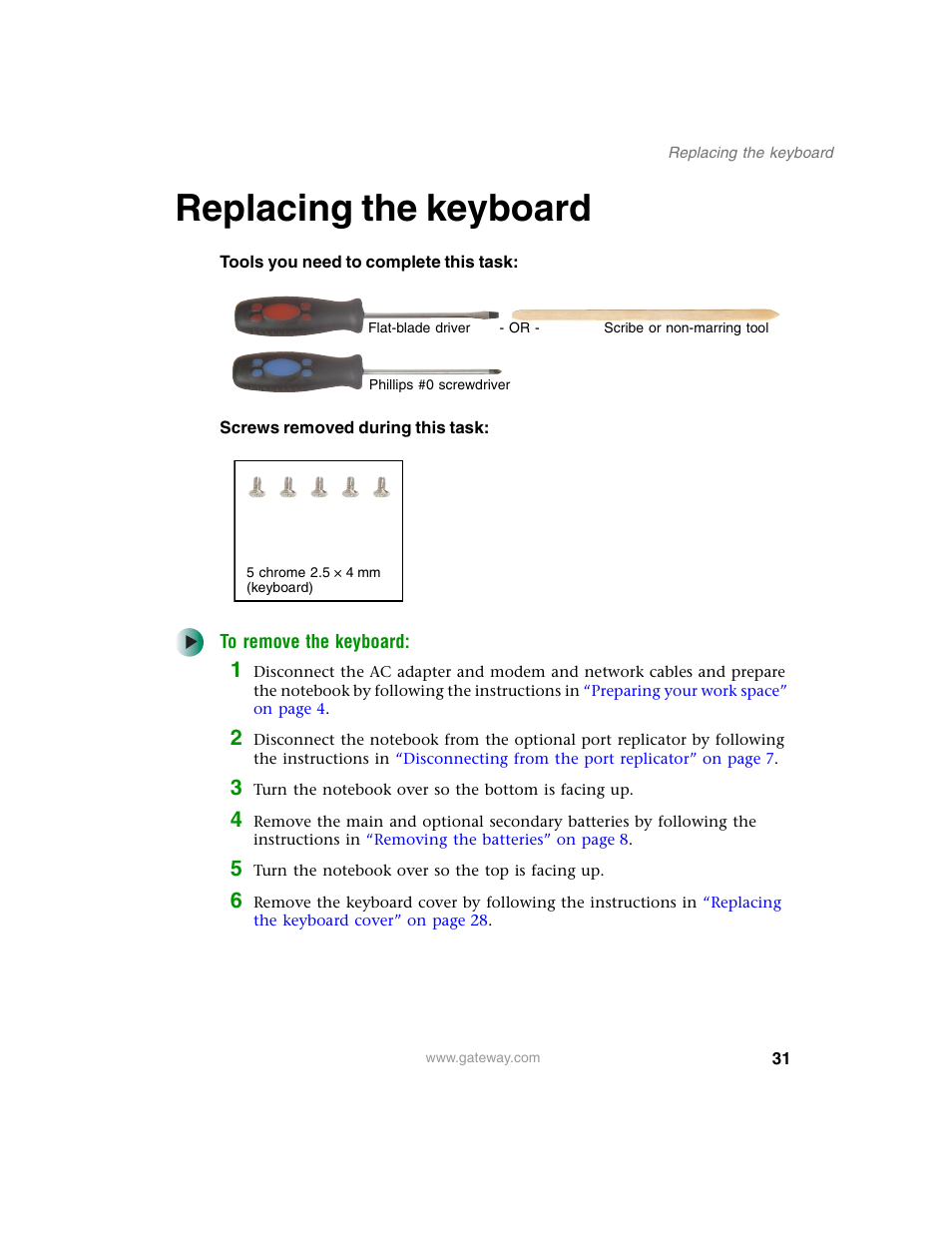 Replacing the keyboard | Gateway 600YG2 User Manual | Page 36 / 103