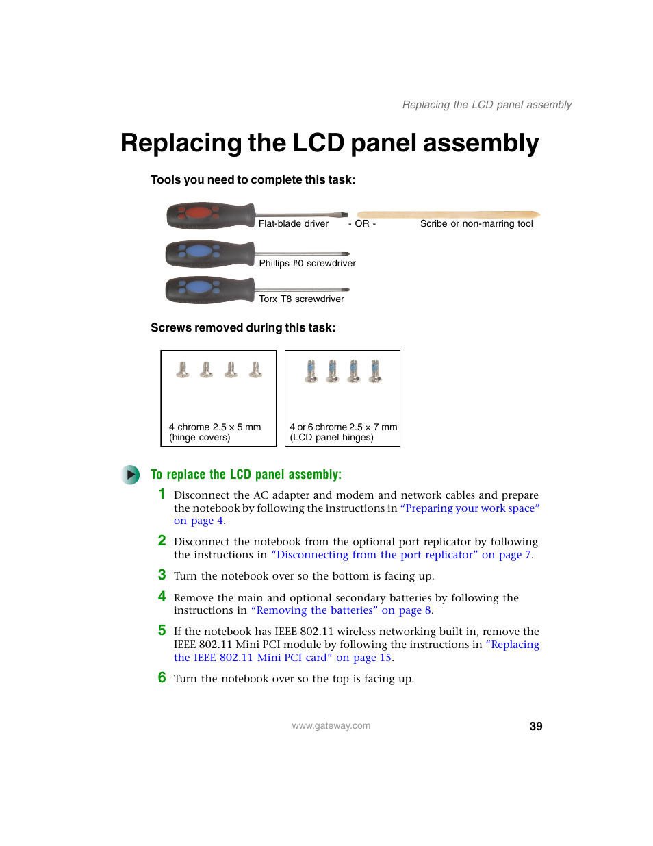 Replacing the lcd panel assembly | Gateway 600YG2 User Manual | Page 44 / 103