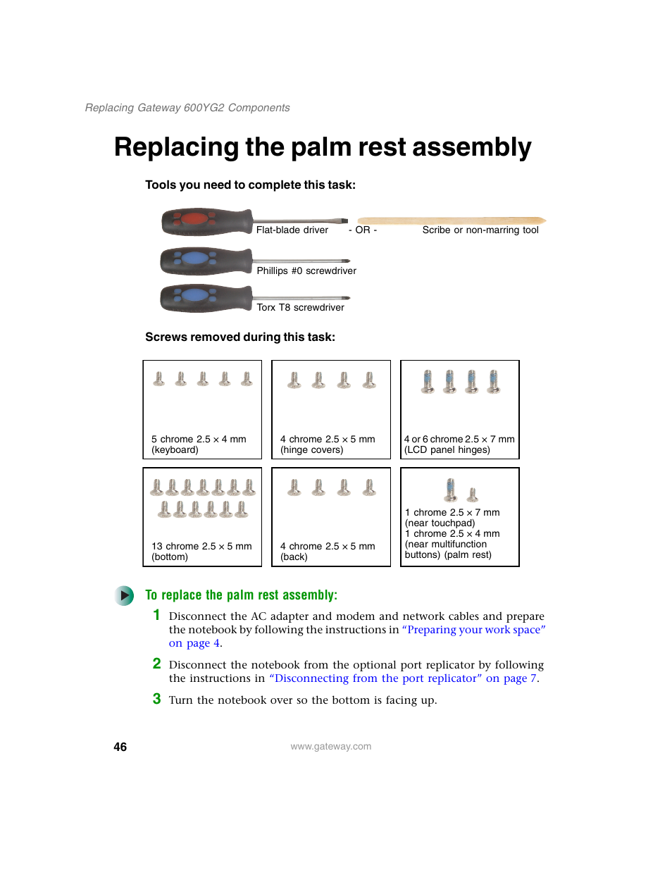 Replacing the palm rest assembly | Gateway 600YG2 User Manual | Page 51 / 103