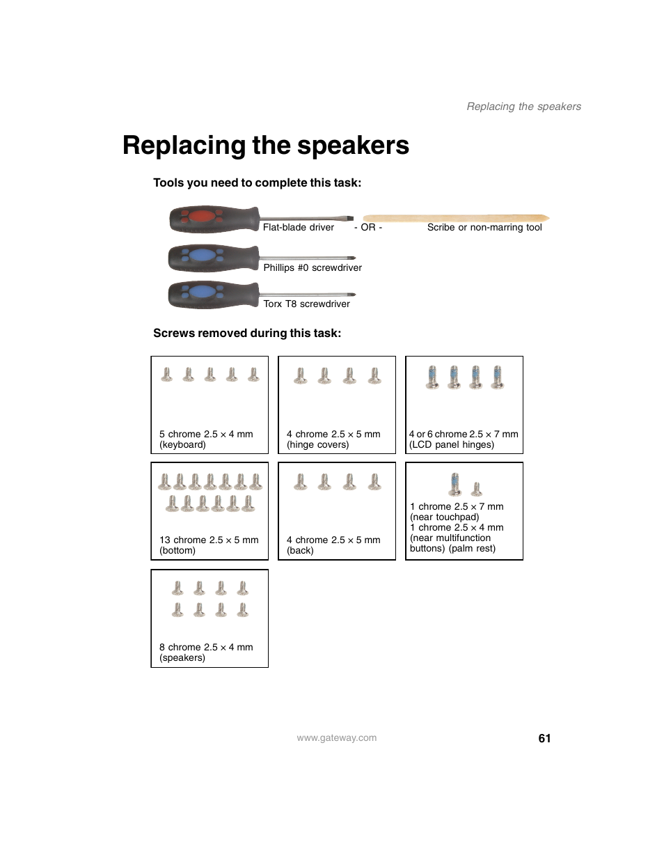 Replacing the speakers | Gateway 600YG2 User Manual | Page 66 / 103