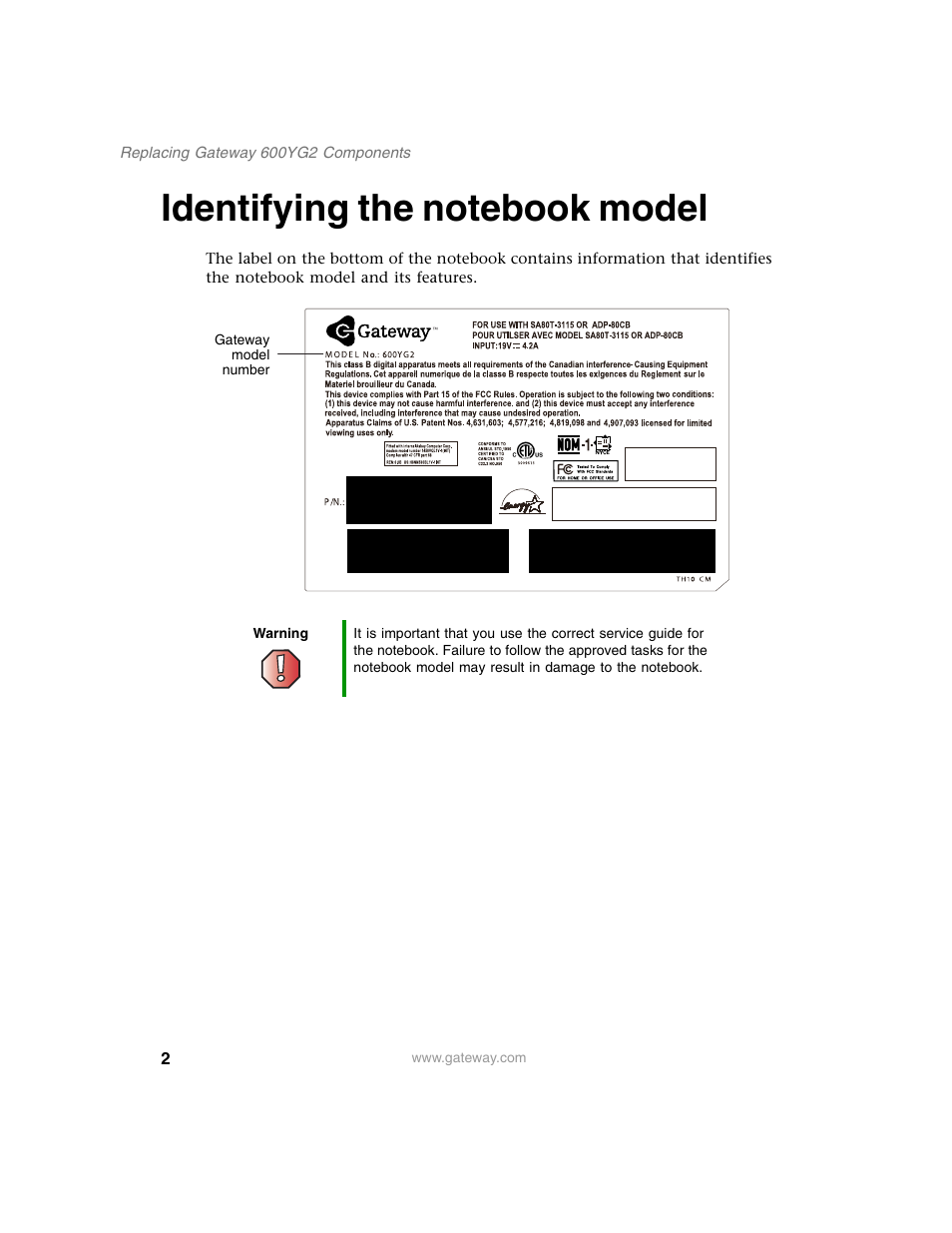Identifying the notebook model | Gateway 600YG2 User Manual | Page 7 / 103