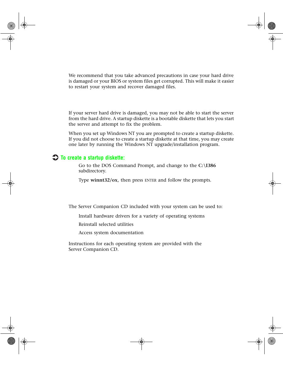 System recovery, Creating a startup diskette, Using your server companion cd | Gateway 7400 User Manual | Page 109 / 156