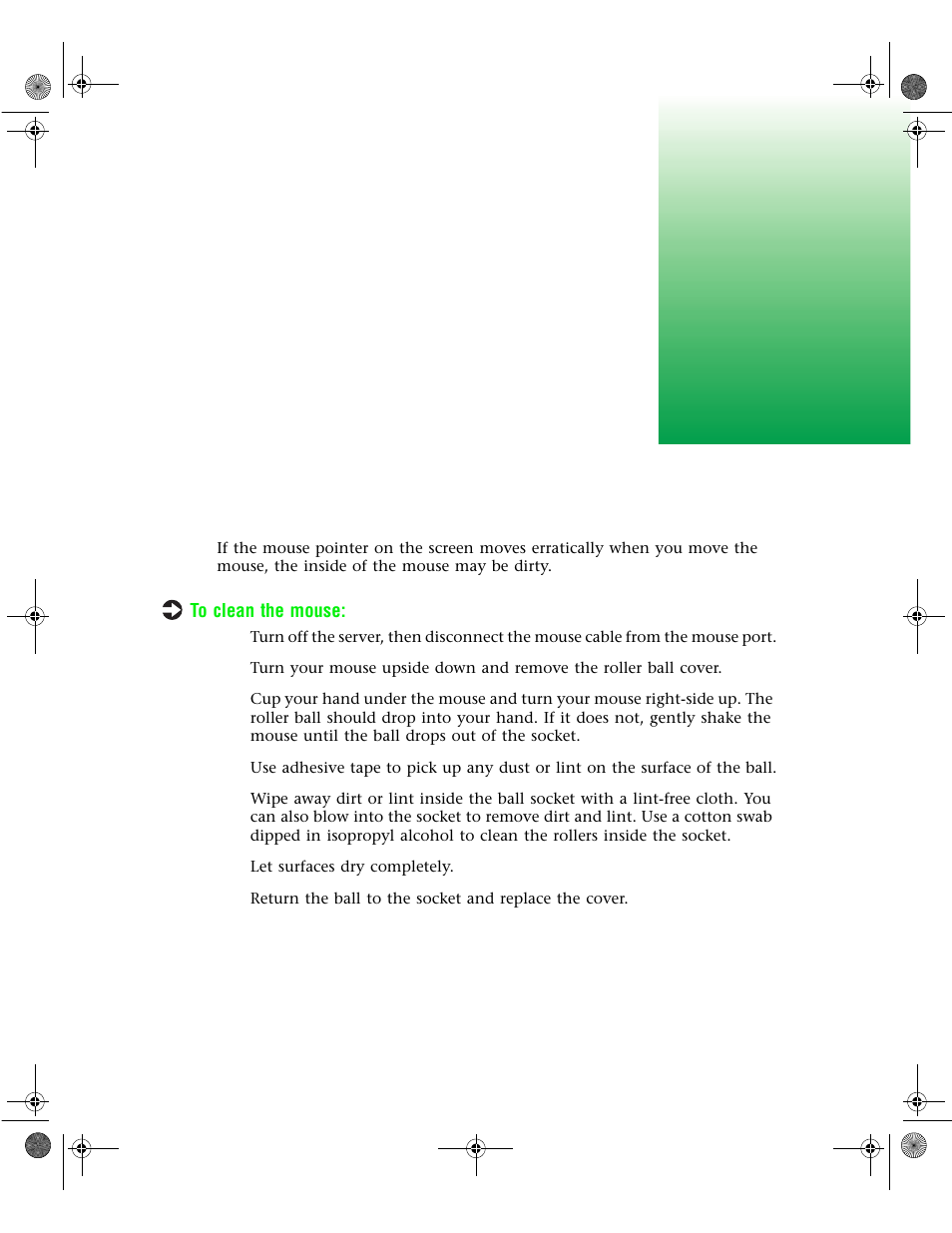 Cleaning the server, Cleaning the mouse | Gateway 7400 User Manual | Page 111 / 156