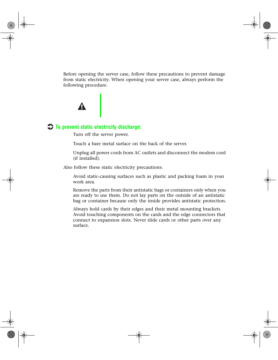 Preventing static electricity discharge | Gateway 7400 User Manual | Page 30 / 156