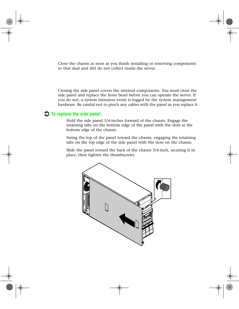 Closing the case, Replacing the side panel | Gateway 7400 User Manual | Page 35 / 156