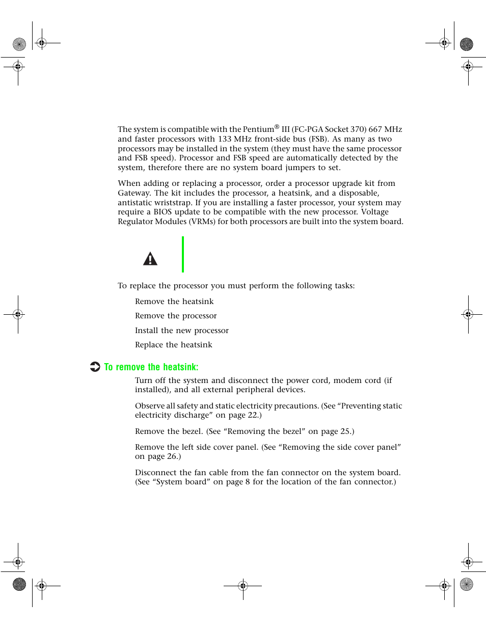 Replacing or adding a processor | Gateway 7400 User Manual | Page 63 / 156