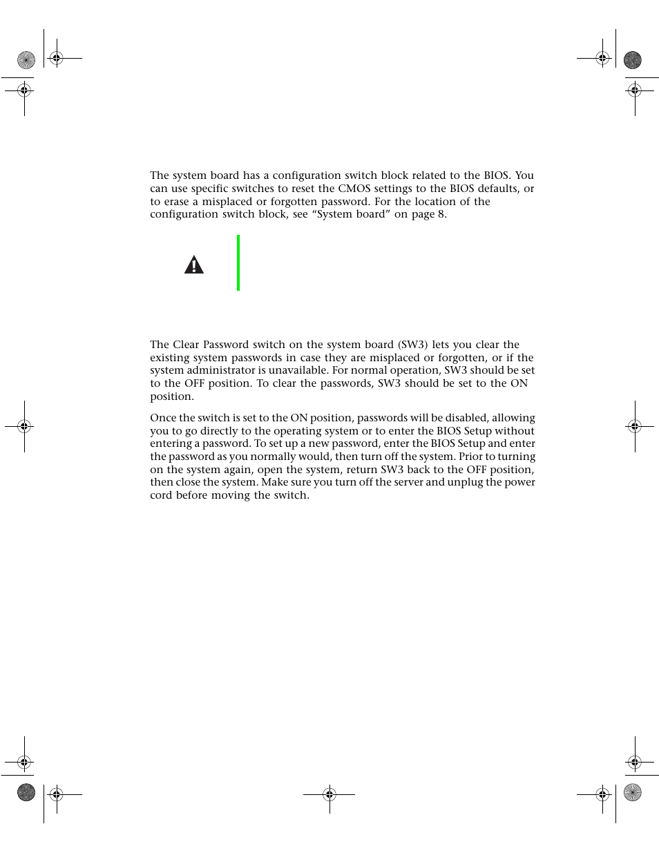 Setting the configuration switches, The clear password switch | Gateway 7400 User Manual | Page 96 / 156