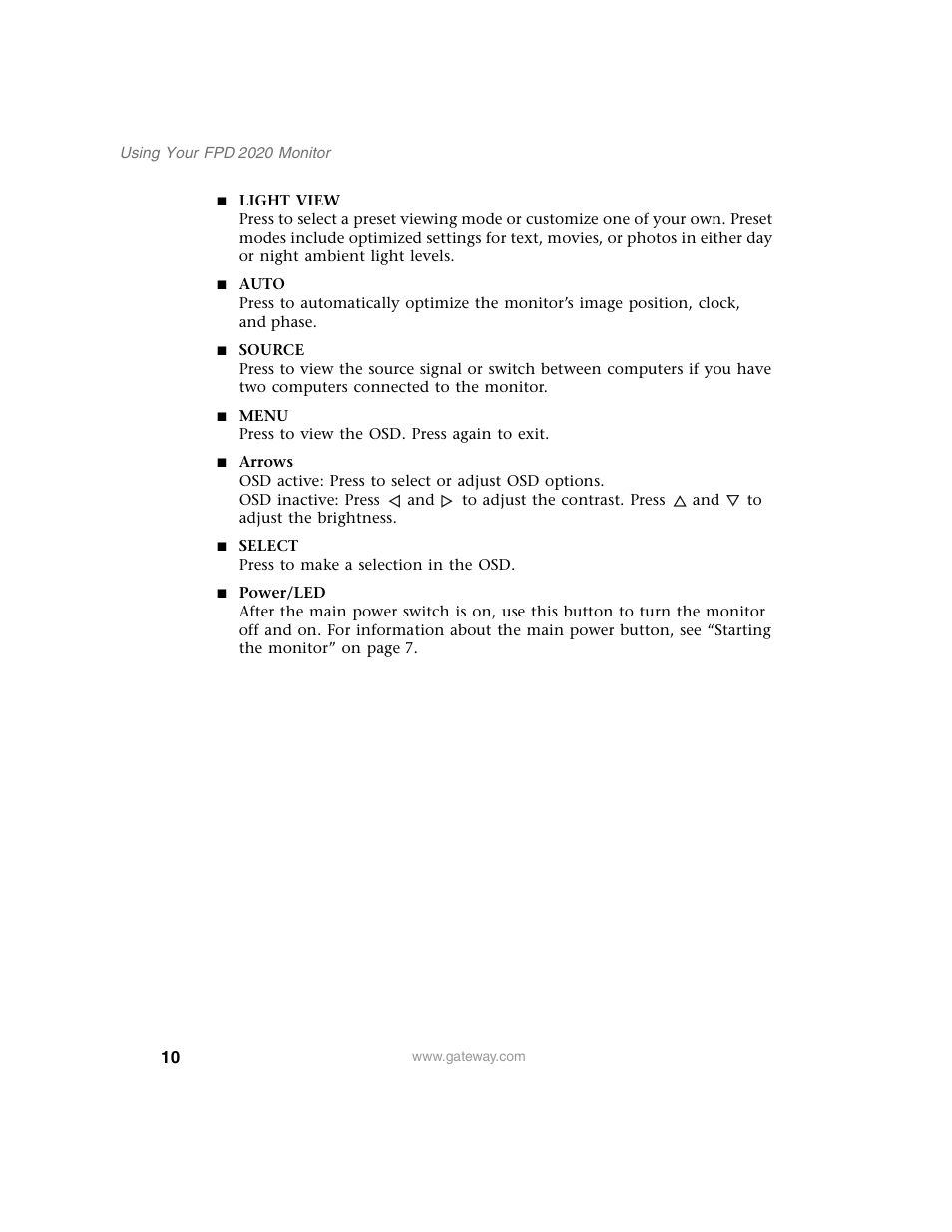 Gateway FPD 2020 User Manual | Page 14 / 36