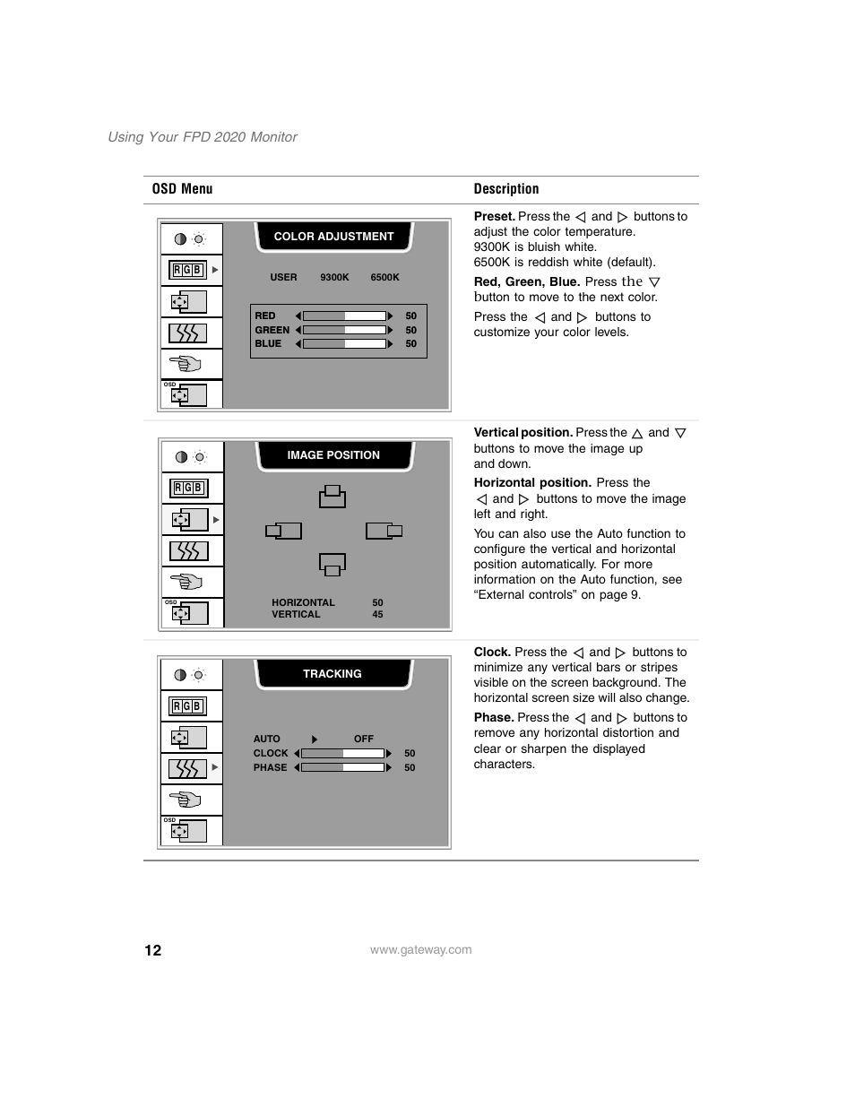 Gateway FPD 2020 User Manual | Page 16 / 36