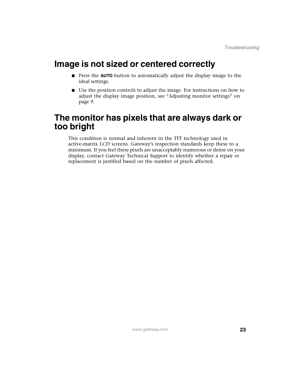 Image is not sized or centered correctly | Gateway FPD 2020 User Manual | Page 27 / 36