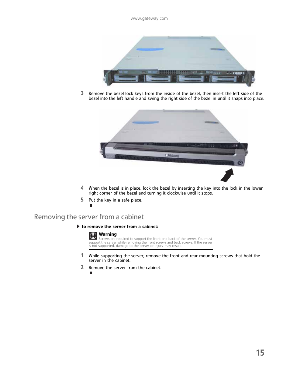 Removing the server from a cabinet | Gateway E-9425R User Manual | Page 21 / 118