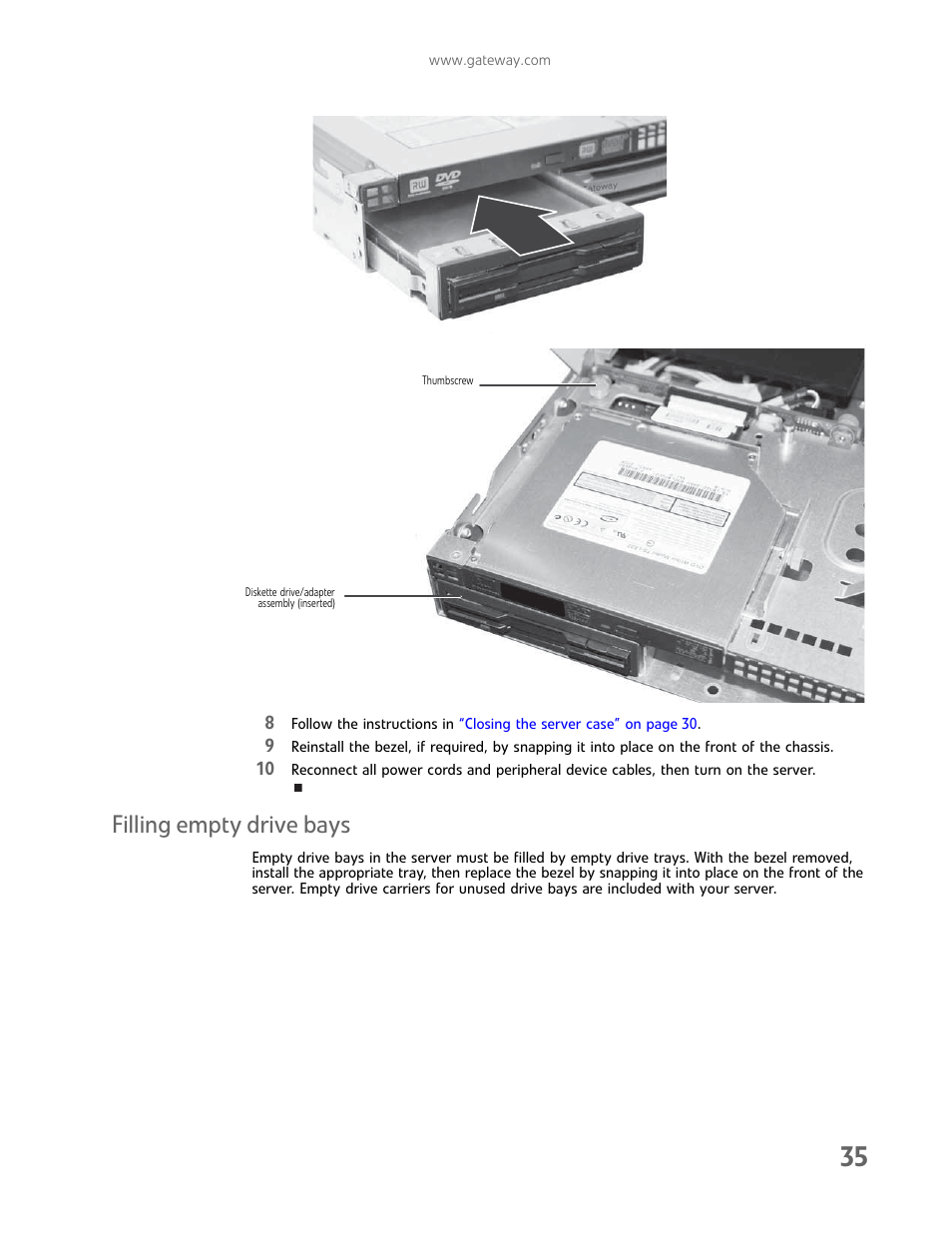 Filling empty drive bays | Gateway E-9425R User Manual | Page 41 / 118