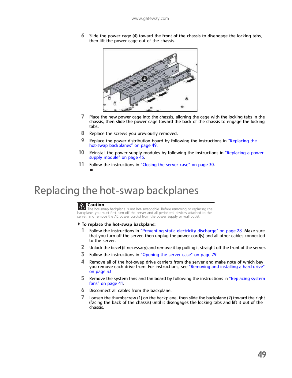 Replacing the hot-swap backplanes, Replacing the | Gateway E-9425R User Manual | Page 55 / 118