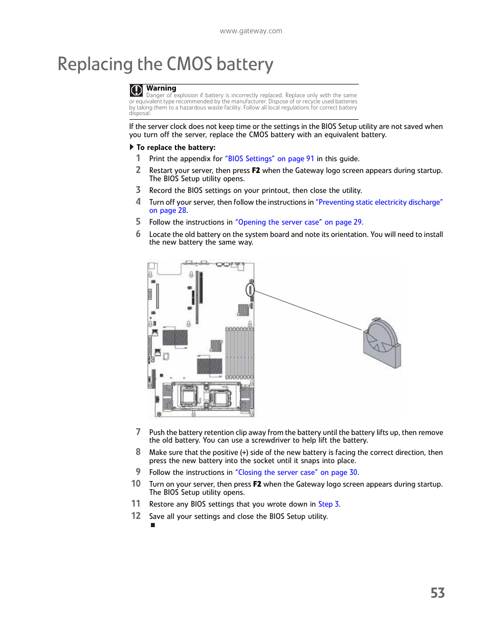 Replacing the cmos battery | Gateway E-9425R User Manual | Page 59 / 118
