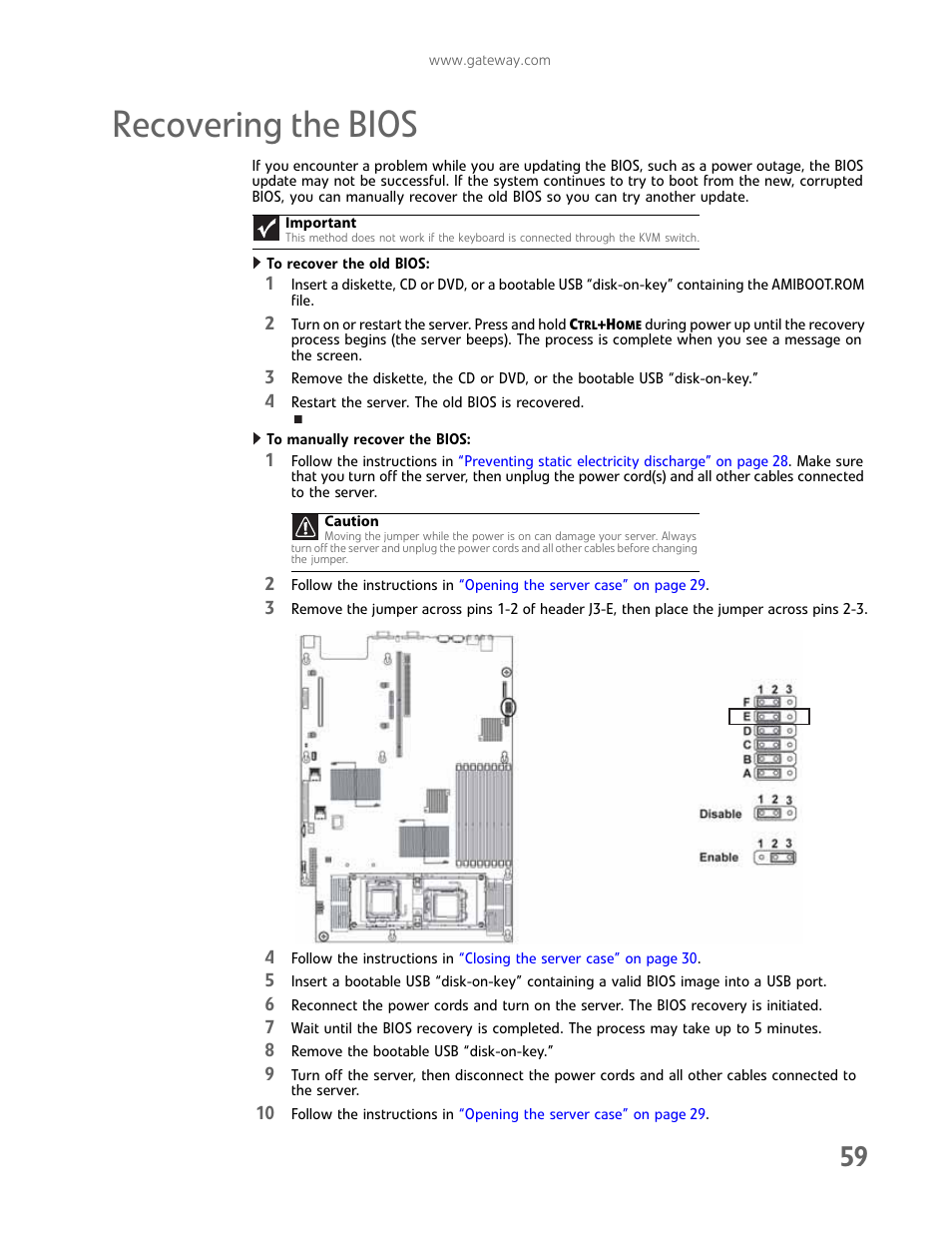 Recovering the bios | Gateway E-9425R User Manual | Page 65 / 118