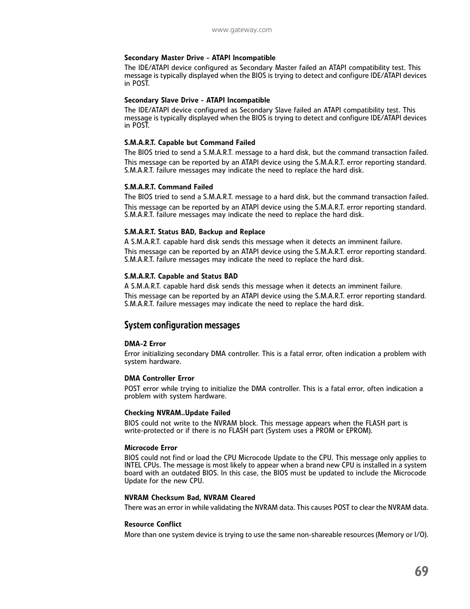 System configuration messages | Gateway E-9425R User Manual | Page 75 / 118