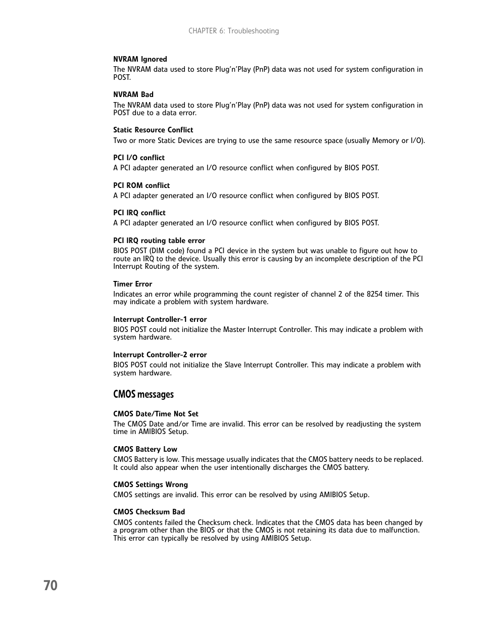 Cmos messages | Gateway E-9425R User Manual | Page 76 / 118