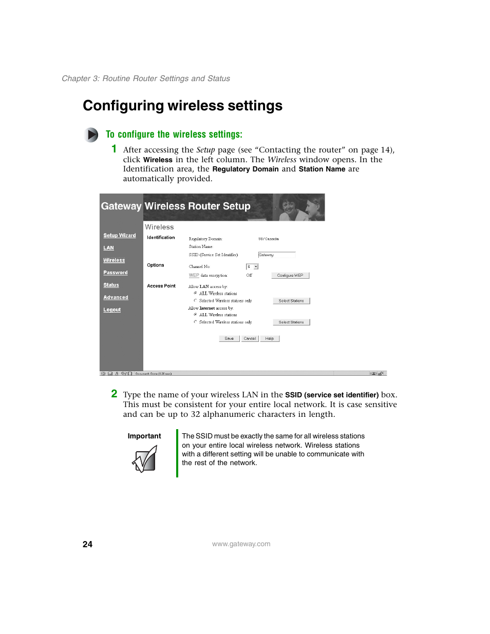 Configuring wireless settings | Gateway WBR-100 User Manual | Page 27 / 90