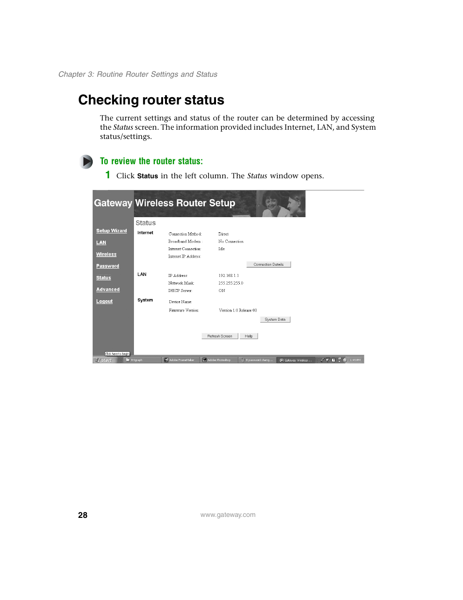 Checking router status | Gateway WBR-100 User Manual | Page 31 / 90