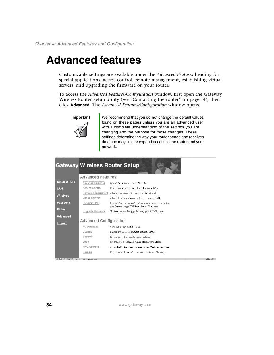 Advanced features | Gateway WBR-100 User Manual | Page 37 / 90