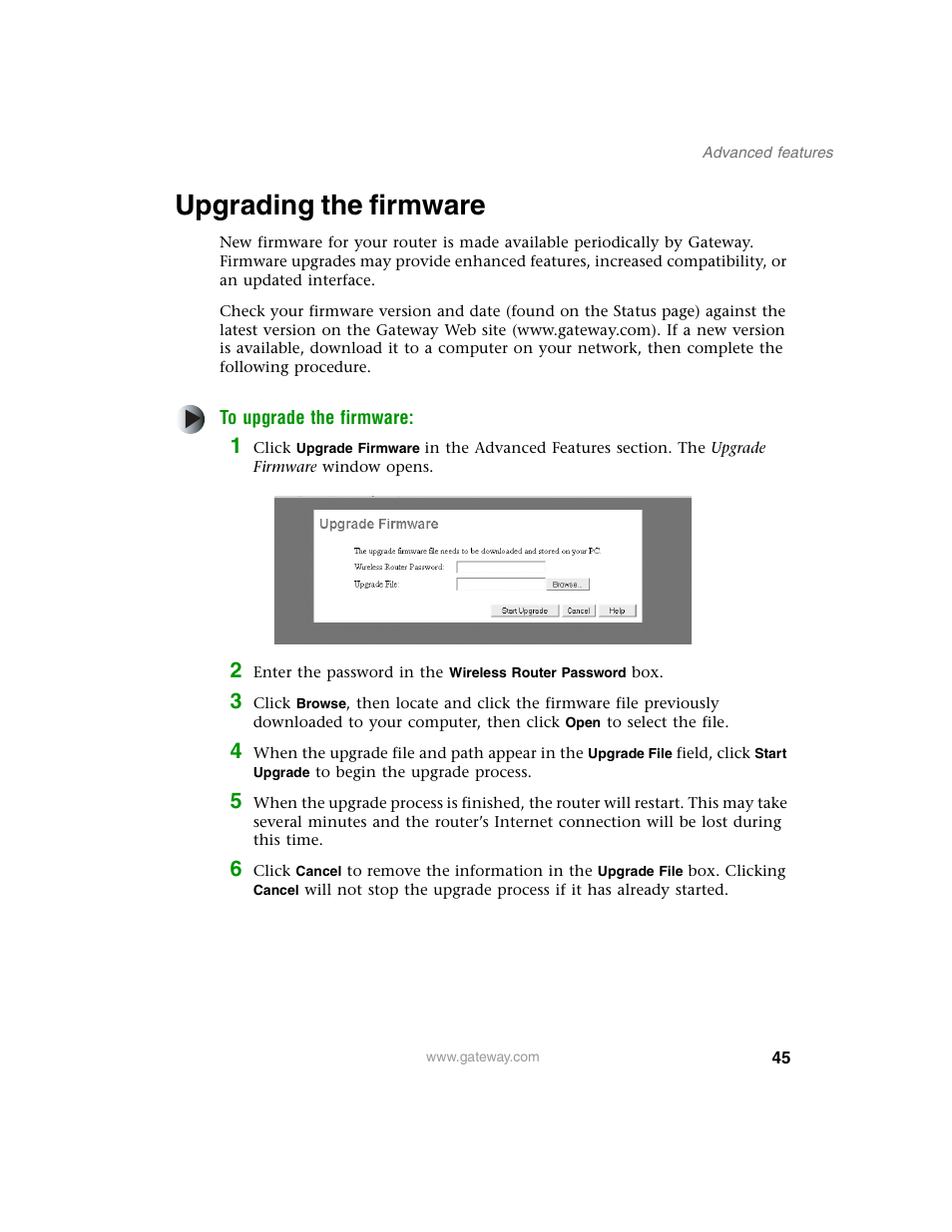 Upgrading the firmware | Gateway WBR-100 User Manual | Page 48 / 90