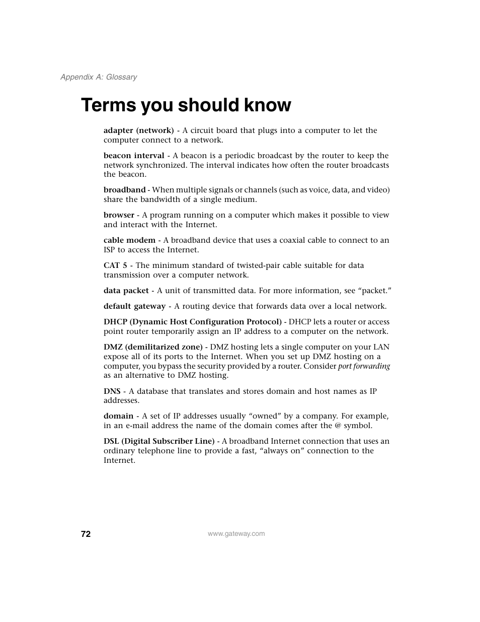 Terms you should know | Gateway WBR-100 User Manual | Page 75 / 90
