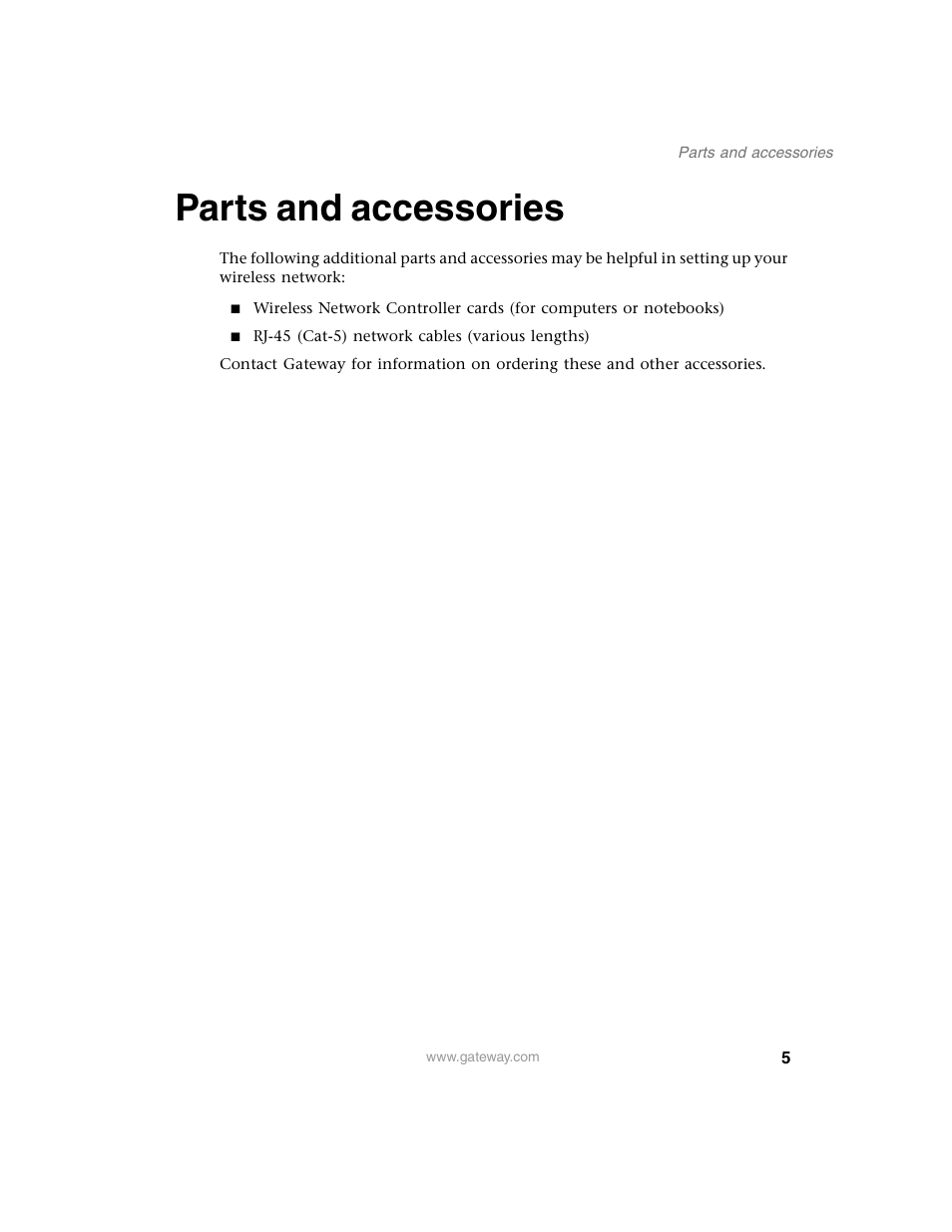 Parts and accessories | Gateway WBR-100 User Manual | Page 8 / 90