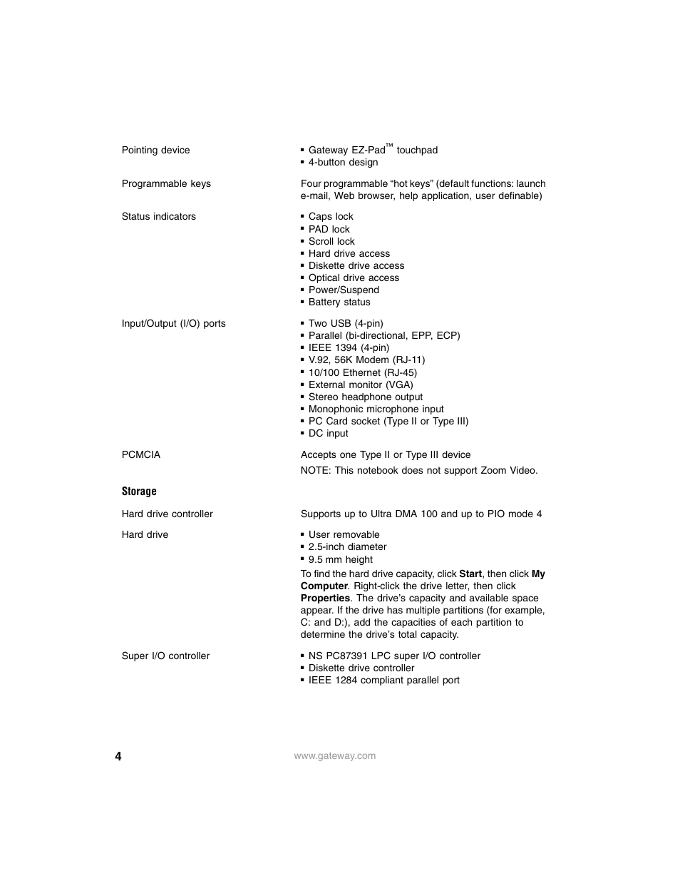Storage | Gateway 400SD4 User Manual | Page 4 / 7
