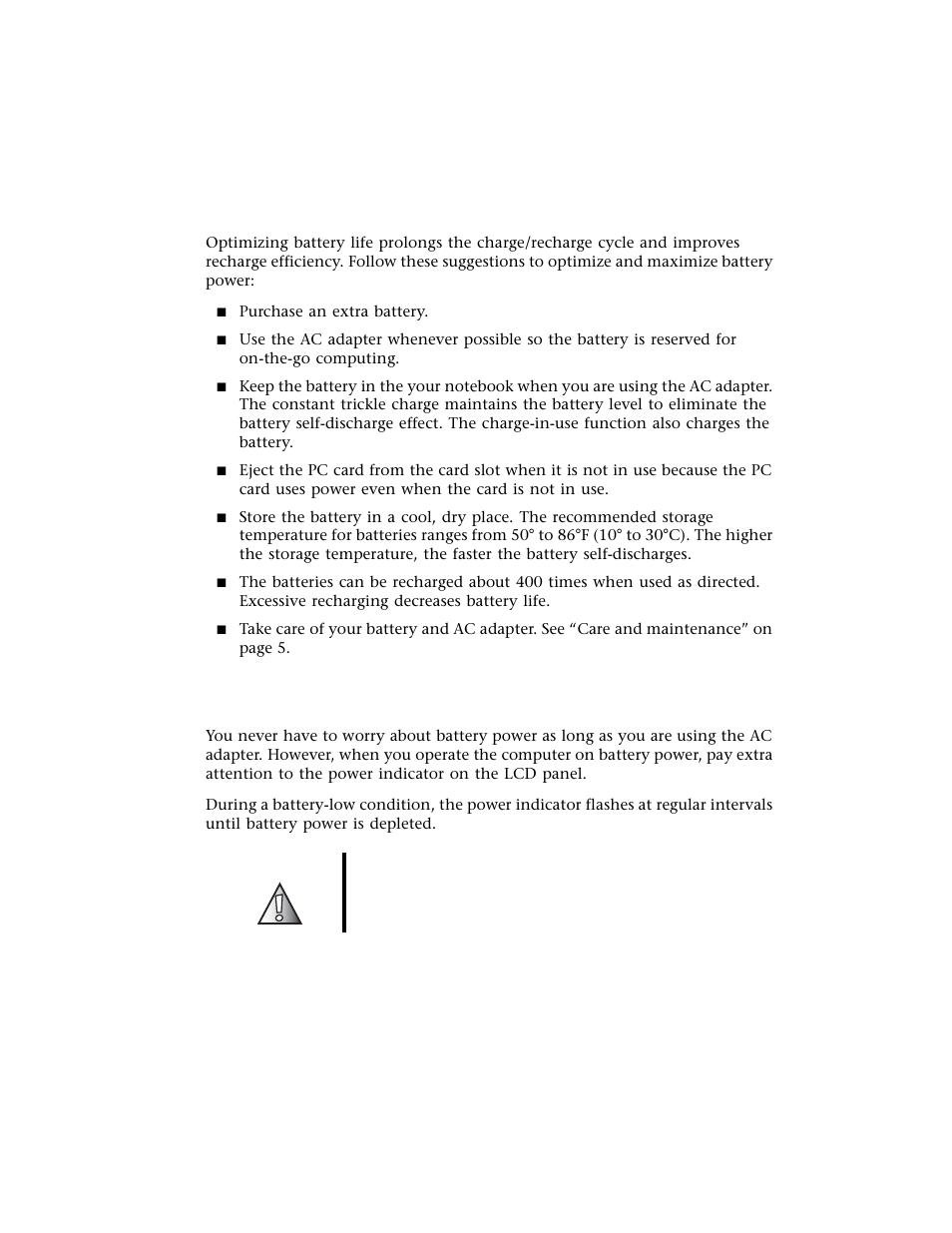 Optimizing battery life, Battery-low warning, Optimizing battery life battery-low warning | Gateway M500 User Manual | Page 56 / 119