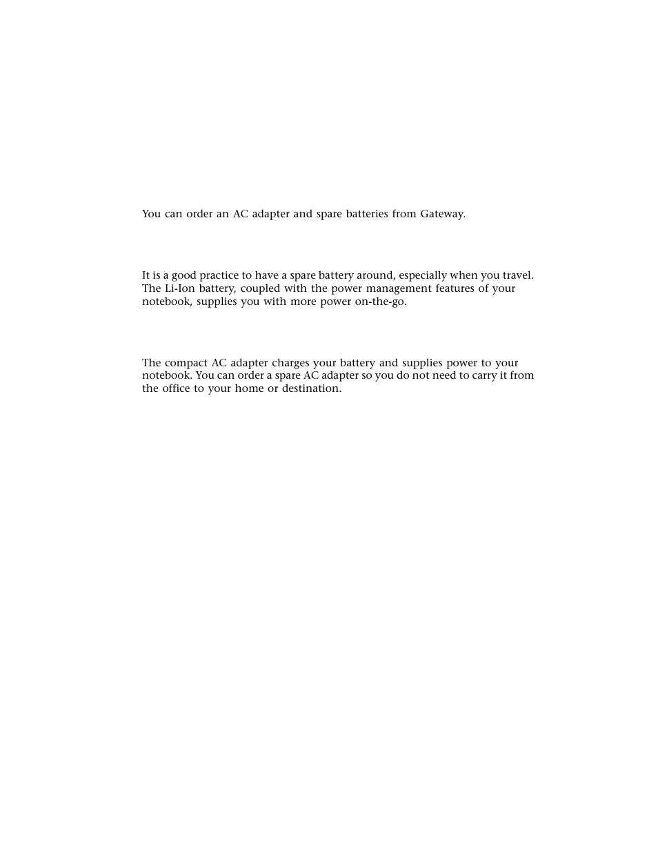 Miscellaneous options, Additional ac adapters and batteries, Battery | Ac adapter | Gateway M500 User Manual | Page 70 / 119