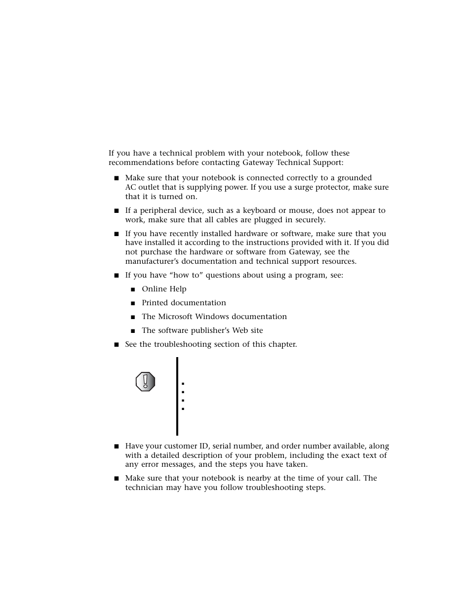 Telephone support, Before calling gateway technical support | Gateway M500 User Manual | Page 93 / 119
